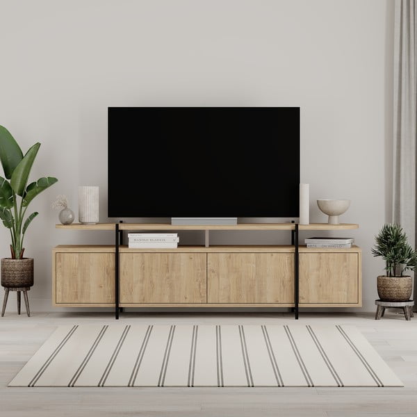 Tavolo TV in rovere di colore naturale 160x48 cm Hinoa - Marckeric-image-1