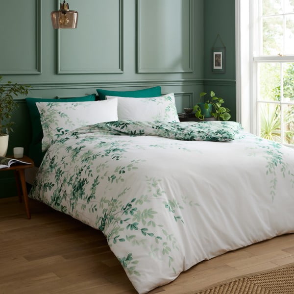 Biancheria da letto bianca/verde in cotone per letto matrimoniale 200x200 cm Scenic Leaves – RHS-image-2