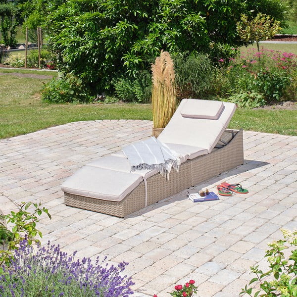 Lettino da giardino in rattan bianco/beige Akland - Bonami Selection-image-1