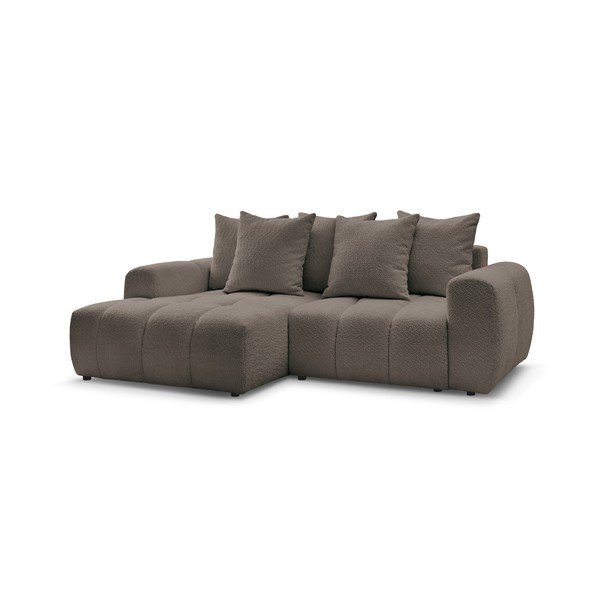 Divano angolare marrone allungabile/con contenitore (con penisola a sinistra/con chaise lounge) con rivestimento in bouclé Roxelane – Bobochic Paris