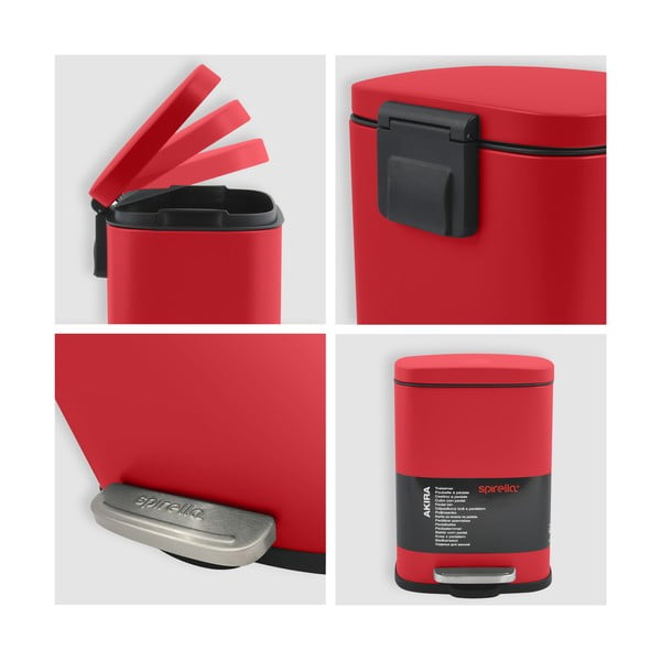 Cestino per la spazzatura rosso in acciaio con pedale 5 l   Akira – Spirella-image-4
