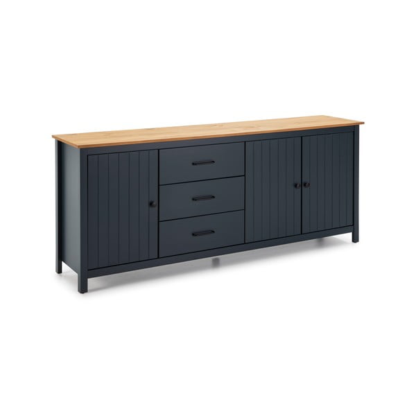 Cassettiera bassa blu scuro in legno di pino 190x80 cm Miranda - Marckeric-image-2