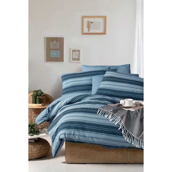 Biancheria da letto blu per letto matrimoniale/per letto prolungato con lenzuolo incluso/4 pz 200x220 cm Stripes – Mila Home-image-3