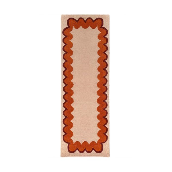 Passatoia arancione/di colore naturale in lana tessuta a mano 80x230 cm Wiggle Wool – Flair Rugs