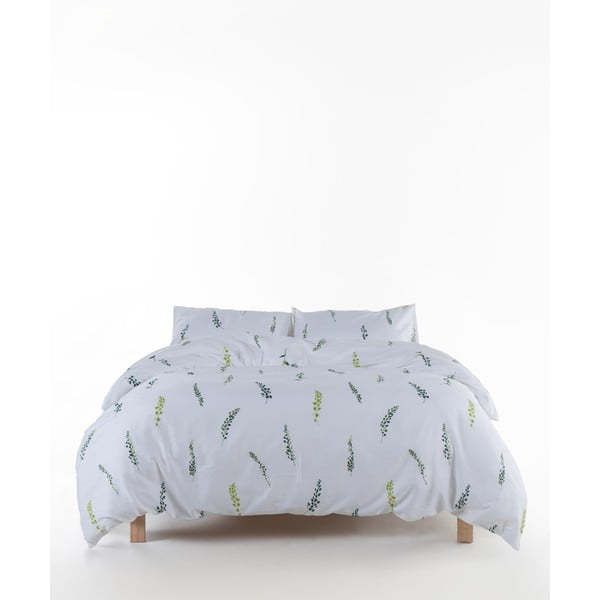 Set copripiumino e federa bianco/verde in raso di cotone per letto matrimoniale ed esteso 240x220 cm Marseille Floral – Mila Home Luxury