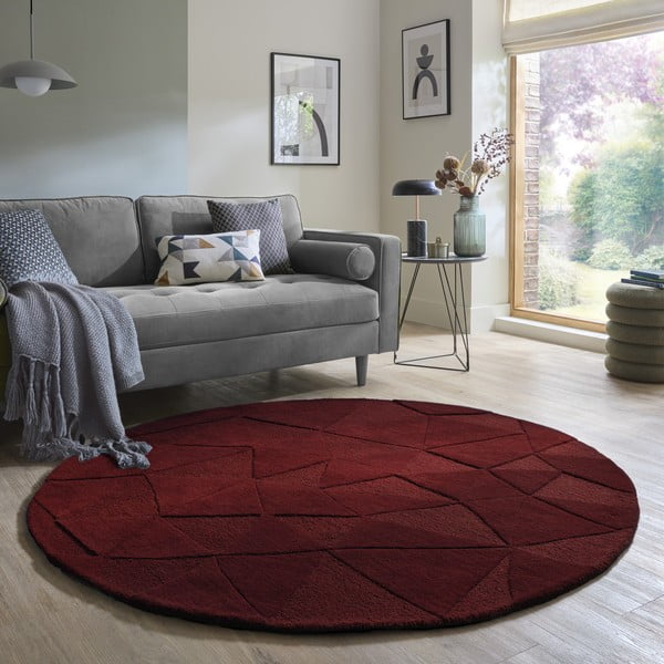 Tappeto rotondo burgundy in lana tessuto a mano ø 160 cm Shard Red – Flair Rugs-image-1
