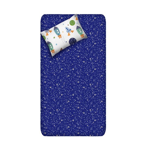 Set neelastického prostěradla a povlaku na polštář EnLora Home Spacex Dark Blue, 160 x 240 cm