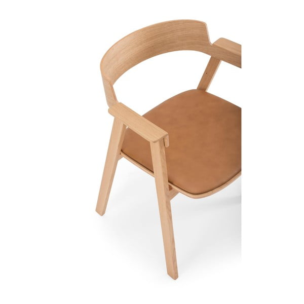 Sedia da pranzo marrone/di colore naturale in pelle con braccioli Flip – Gazzda-image-2