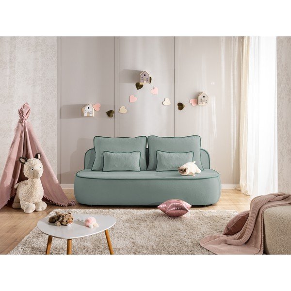 Divano per bambini color petrolio/blu polveroso allungabile/con contenitore con rivestimento in velluto 210 cm Saga – Ropez-image-3