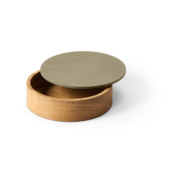 Scatola decorativa con coperchio verde/di colore naturale in legno ed eco pelle ø 11x3,5 cm Circle Nupo – LIND DNA-image-1