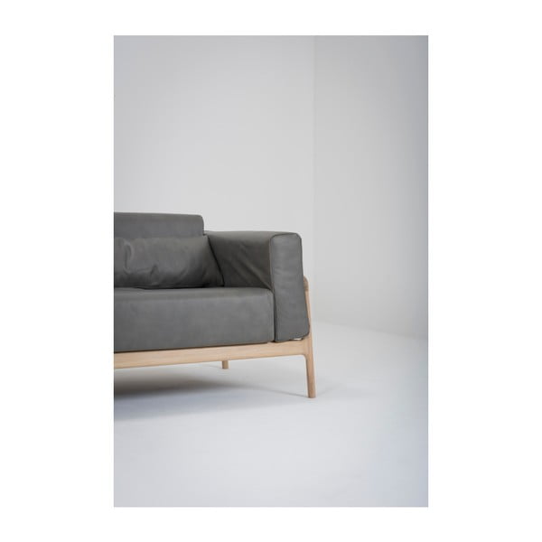 Divano in pelle di bufalo grigio scuro con struttura in rovere massiccio , 210 cm Fawn - Gazzda-image-4
