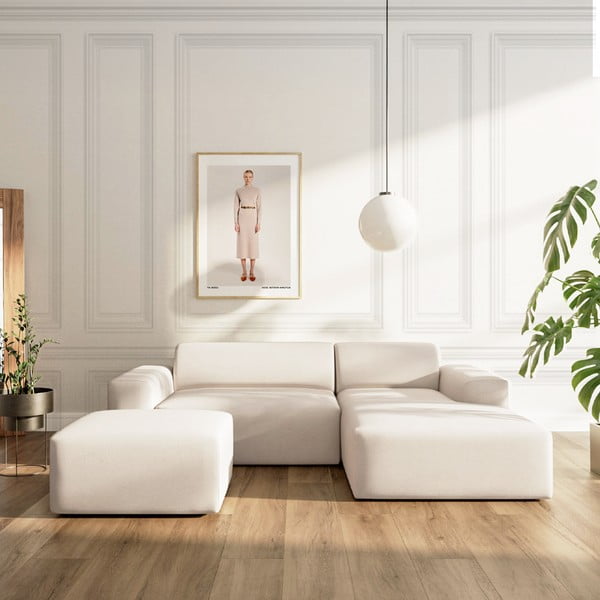 Divano angolare beige allungabile e con contenitore (con penisola a destra e chaise lounge) rivestito in velluto Villet – Rodier-image-1