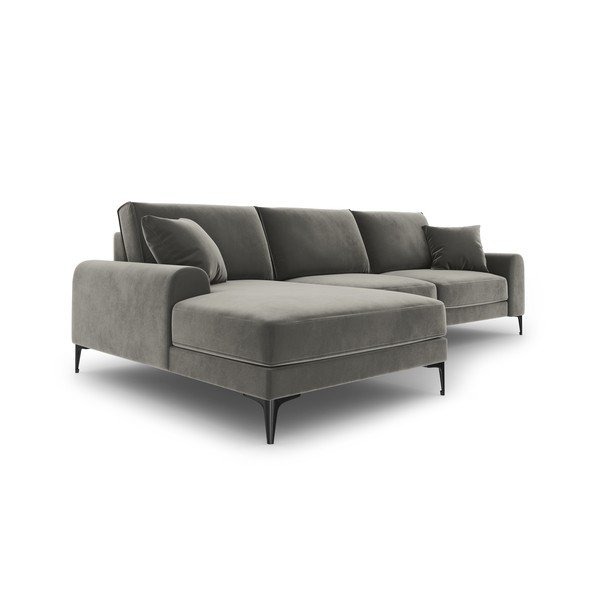 Divano angolare in velluto grigio chiaro, angolo sinistro Madara - Mazzini Sofas-image-4