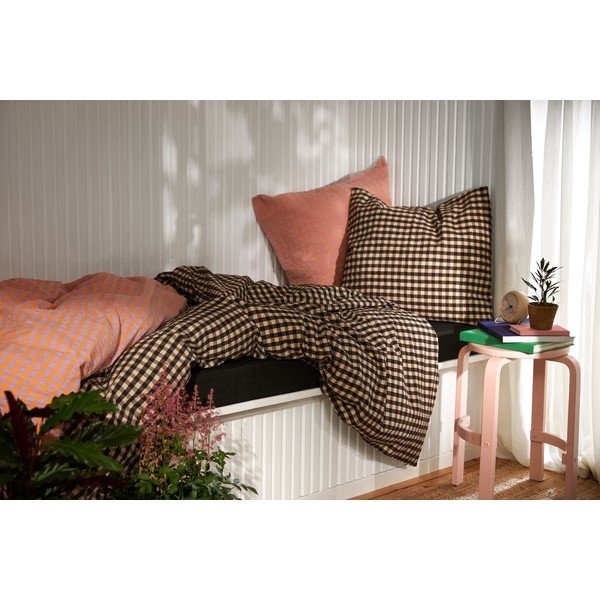 Biancheria da letto singola estesa 140x220 cm in crêpe nero e beige Bæk&Bølge - JUNA-image-2