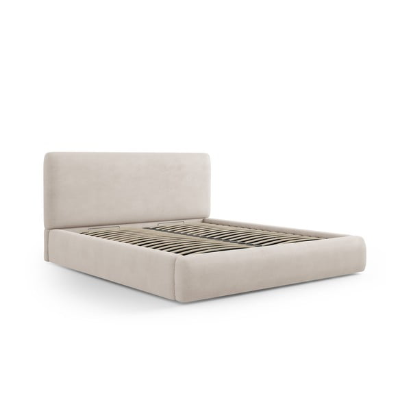 Letto matrimoniale imbottito beige con contenitore e doghe 140x200 cm Colonel - Cosmopolitan Design