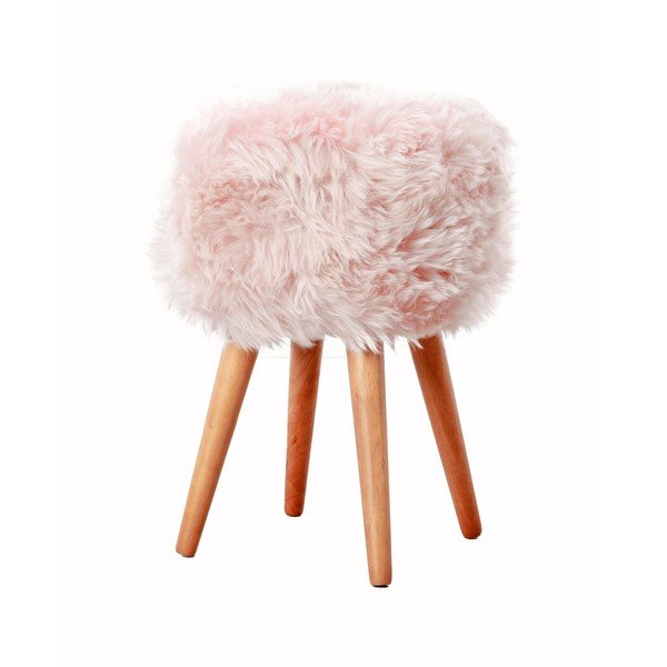 Sgabello con seduta in pelle di pecora rosa , ⌀ 30 cm - Native Natural