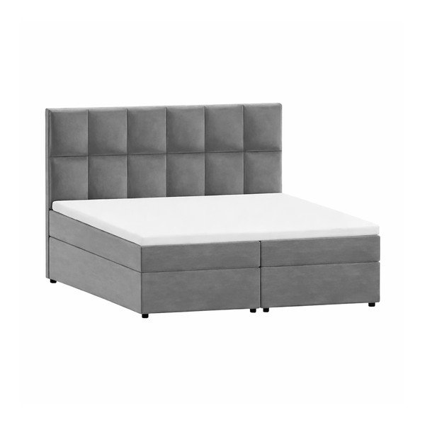 Letto matrimoniale imbottito grigio con spazio contenitivo 200x200 cm Flip - Ropez