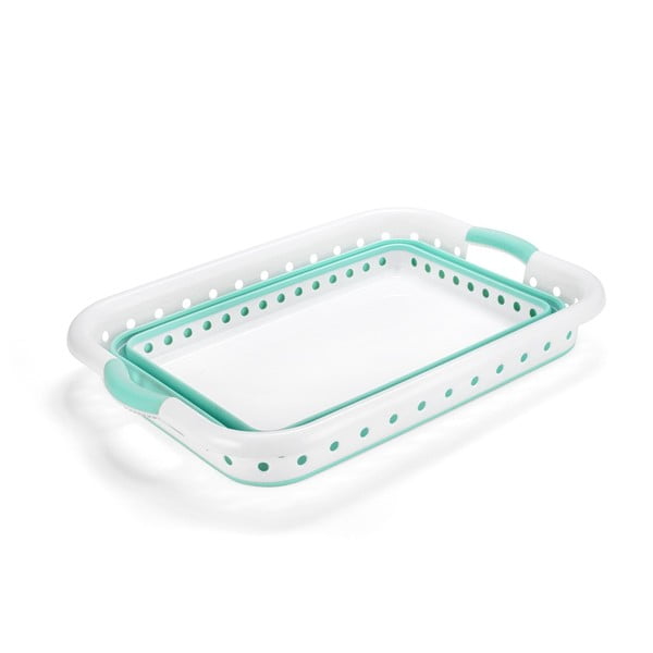 Cesto per il bucato pieghevole bianco e turchese - Addis-image-1