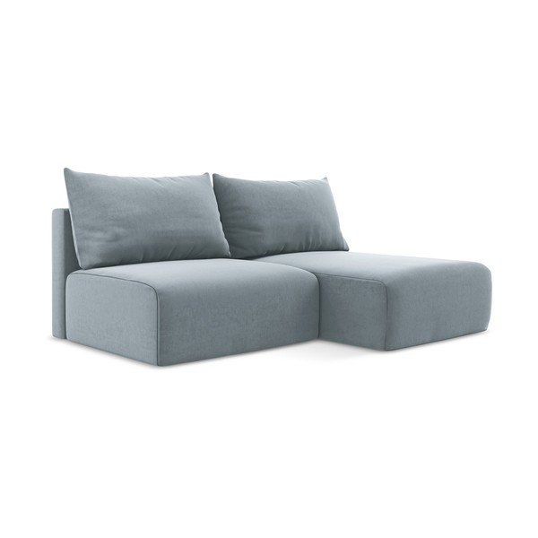 Divano angolare blu allungabile/con contenitore (con penisola a destra/con chaise lounge) con rivestimento in velluto Kalena – Makamii-image-2