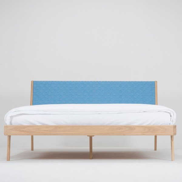 Letto matrimoniale in rovere blu/naturale 160x200 cm Fawn - Gazzda-image-3