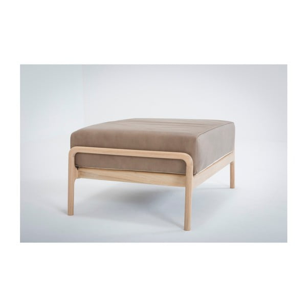 Poggiapiedi in pelle di bufalo marrone chiaro con struttura in rovere massiccio Fawn - Gazzda-image-1