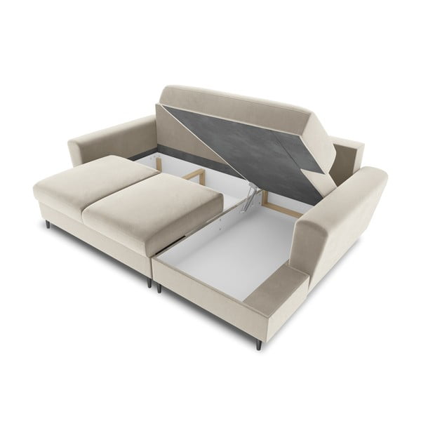 Divano angolare beige allungabile e con contenitore (con penisola a destra/con chaise lounge) con rivestimento in velluto Kyoto – Cosmopolitan Design-image-3