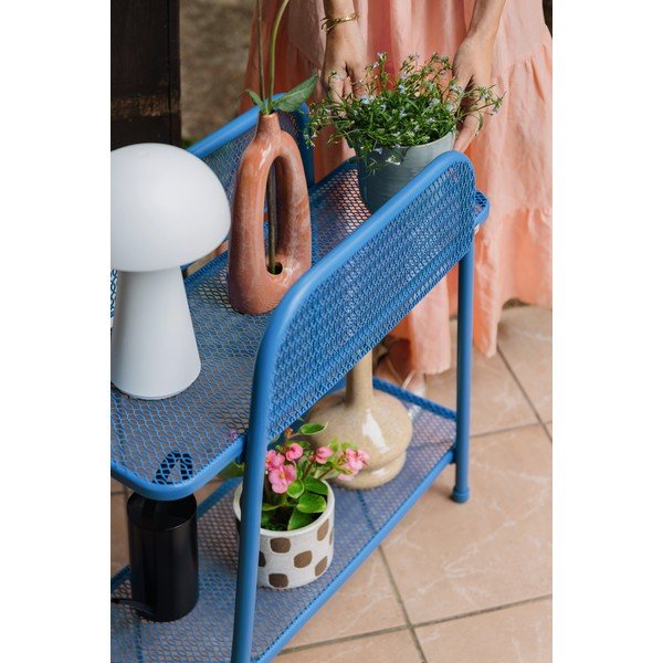 Tavolo contenitore in metallo blu per balcone, altezza 70 cm MWH - Garden Pleasure-image-1