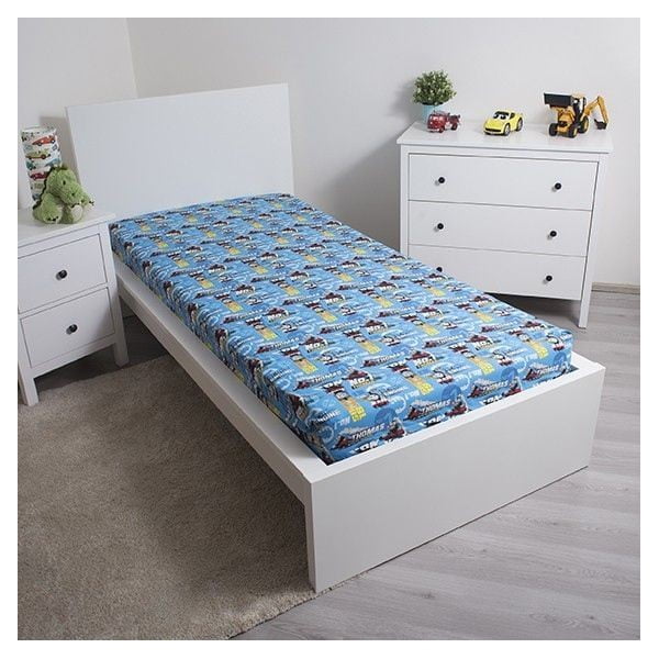 Lenzuolo con angoli per bambini blu in cotone 90x200 cm Thomas the Tank Engine – Jerry Fabrics-image-1