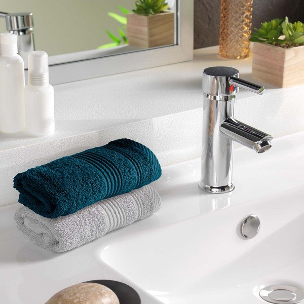 Asciugamano tipo terry blu scuro in cotone 30x50 cm Tendresse – douceur d'intérieur-image-1