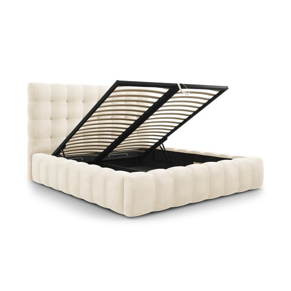 Letto matrimoniale imbottito beige con contenitore con griglia 180x200 cm Bali - Cosmopolitan Design-image-2