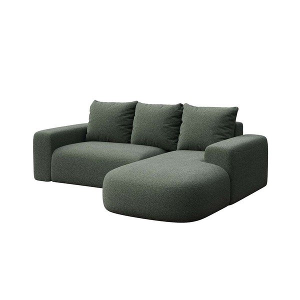 Divano angolare verde (con penisola a destra e chaise lounge) rivestito in bouclé Monce – Rodier-image-2