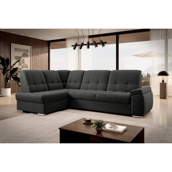 Divano angolare grigio scuro allungabile/con contenitore (con penisola a sinistra/a L) Sado – ELTAP-image-4