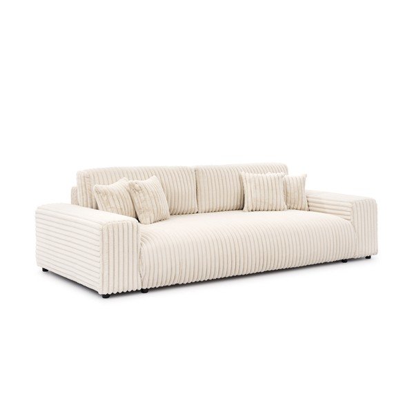 Divano color crema allungabile/con contenitore con rivestimento in velluto a coste 260 cm Justin  – Ropez