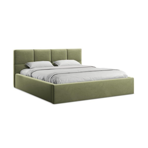 Letto matrimoniale imbottito verde in velluto con contenitore con rete inclusa 140x200 cm Hiko – Makamii-image-4