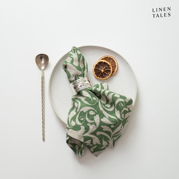 Tovagliolo in lino 40x40 cm Evergreen Damask – Linen Tales-image-1
