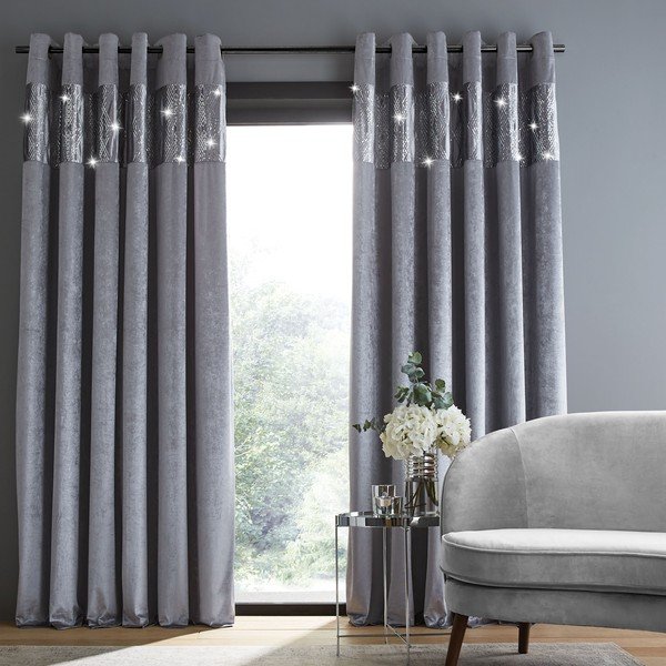 Tende in set grigie in velluto 2 pz 229x229 cm Crushed Velvet Glamour Sequin – Catherine Lansfield-image-1