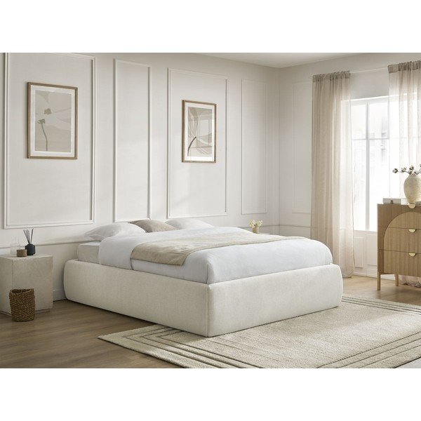 Letto matrimoniale imbottito beige con contenitore/senza testiera con rete inclusa 160x200 cm Inera – Bobochic Paris-image-1