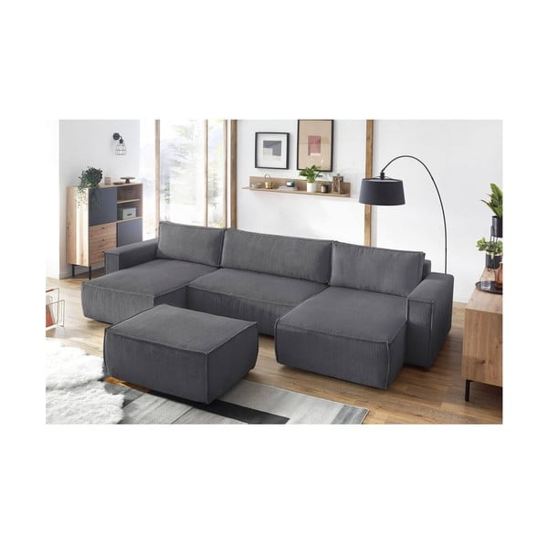 Sgabello in velluto a coste grigio scuro Nihad - Bobochic Paris-image-1