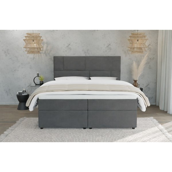 Letto boxspring grigio con contenitore 180x200 cm Lola - Ropez-image-3