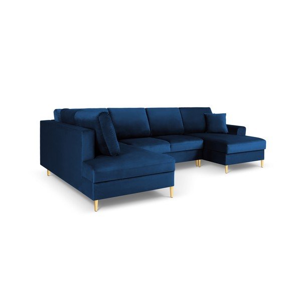 Divano angolare blu allungabile e con contenitore (con penisola a sinistra/a U) con rivestimento in velluto Kyoto – Cosmopolitan Design-image-3