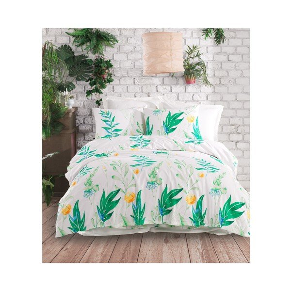 Biancheria da letto matrimoniale Arta Green con lenzuolo in cotone ranforce, 160 x 220 cm - Mijolnir