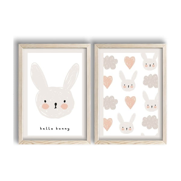 Quadri per bambini in set di 2 pezzi 38x53 cm Hello Bunny - Wallity