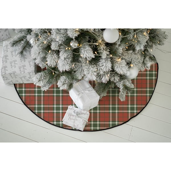 Tappeto rosso rotondo in cotone lavabile per albero di Natale ø 133 cm Classic and Checkered – Butter Kings-image-1