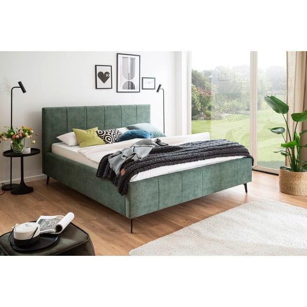 Letto matrimoniale imbottito verde con contenitore con rete inclusa 160x200 cm Lizzano – Meise Möbel-image-1