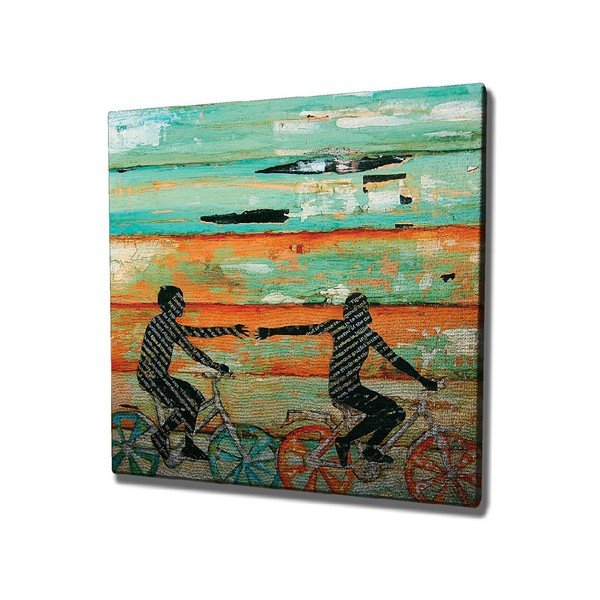 Pittura murale su tela Viaggio in bicicletta, 45 x 45 cm - Wallity
