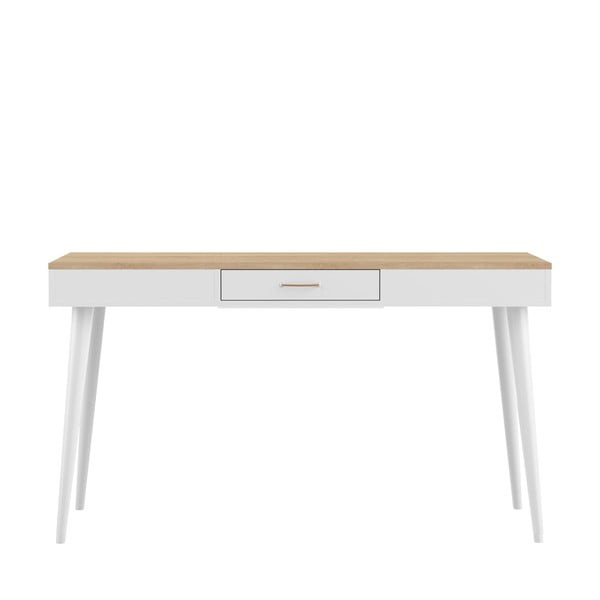 Tavolo da lavoro bianco con piano in rovere 134x59 cm Horizon - TemaHome