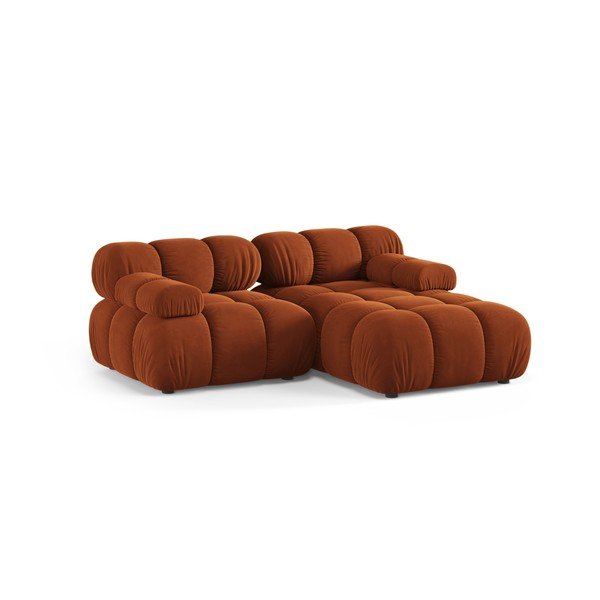 Divano angolare componibile color terracotta (con penisola a destra/con chaise lounge) con rivestimento in velluto – Micadoni -image-2