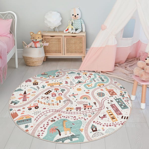 Tappeto da gioco per bambini lavabile ø100 cm Furry World – Mila Home-image-3