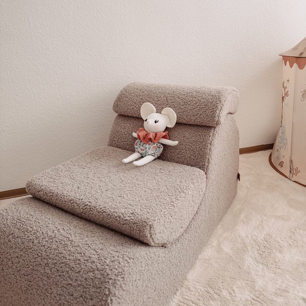 Poltrona per bambini beige con rivestimento in velluto a coste Wave – Meowbaby-image-1