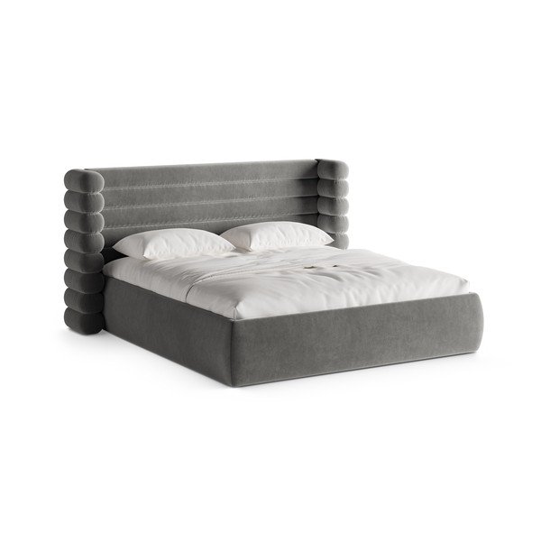 Letto matrimoniale imbottito grigio con contenitore con rete inclusa 200x200 cm Mount – Micadoni 